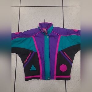 Vintage East West Puffer Coat Snow Ski Winter Unisex Size MEDIUM Neon Retro